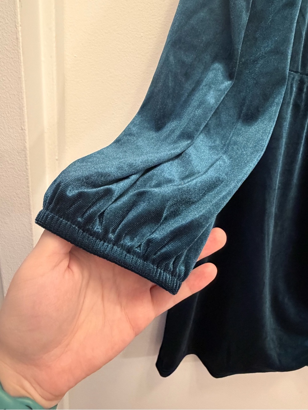 Teal Blue Velvet Ruched Long Sleeve Dress Women’s Large Sz L Brand Serra - Picture 7 of 11